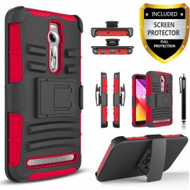 Asus Zenfone 2E Case, Dual Layers [Combo Holster] Case And Built-In Kickstand Bundled with [Premium Screen Protector] Hybrid Shockproof And Circlemalls Stylus Pen (Red)